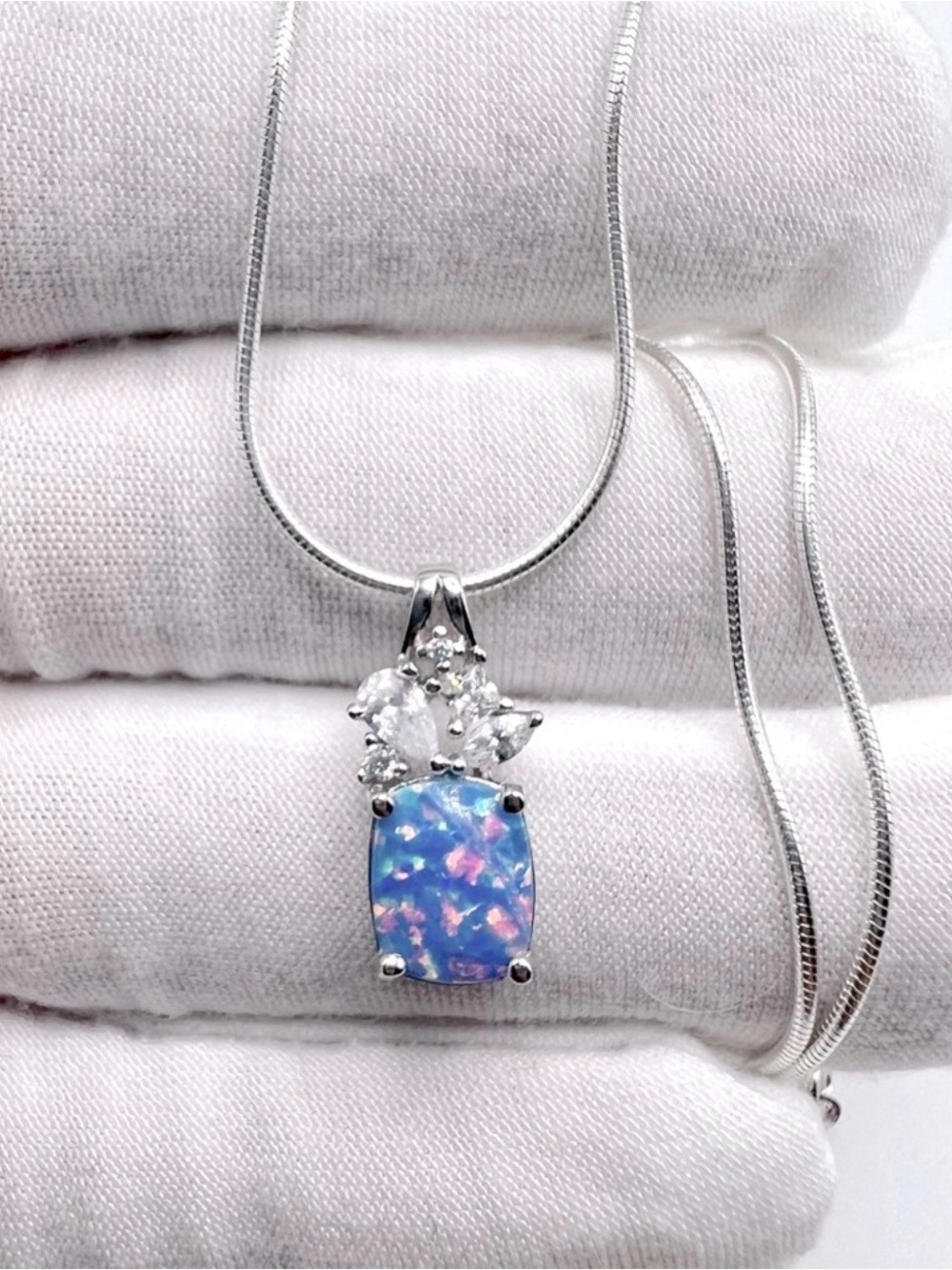 .925 Sterling Blue Lavender Lab Opal Necklace